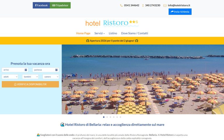 Sito web Hotel Ristoro Bellaria - vista desktop