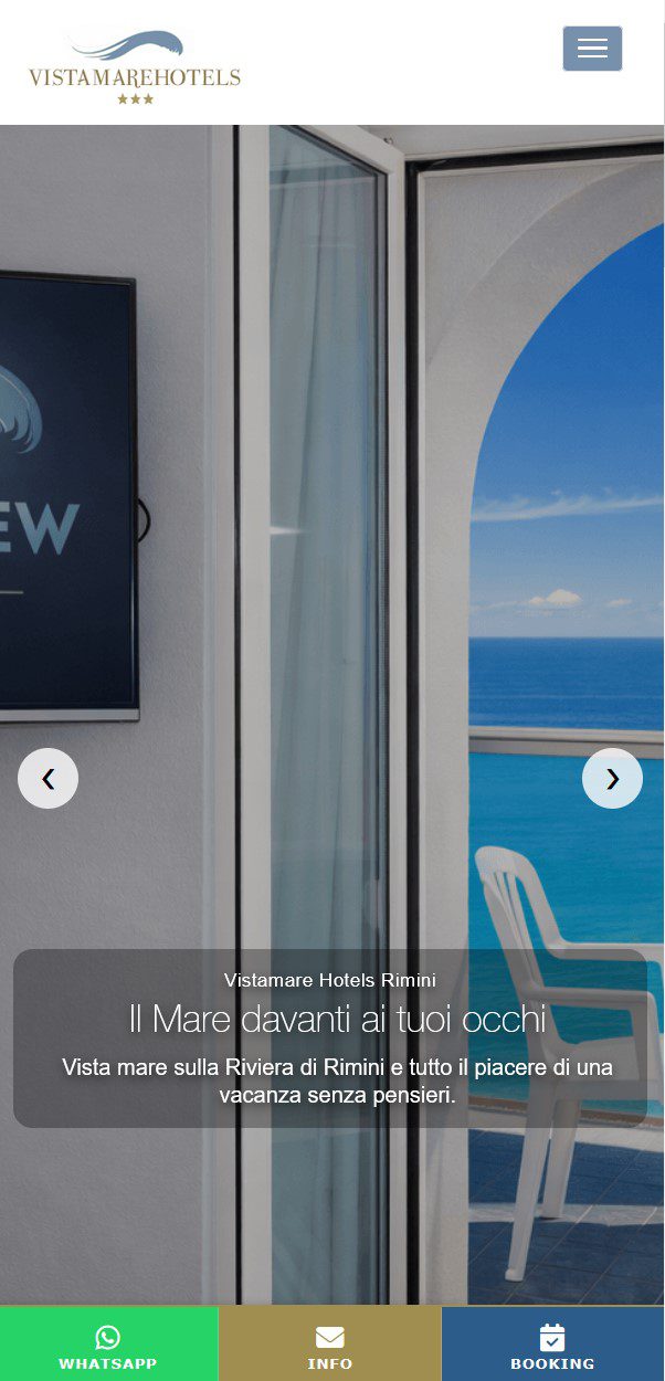 Sito web Vistamare Hotels Rimini - vista mobile