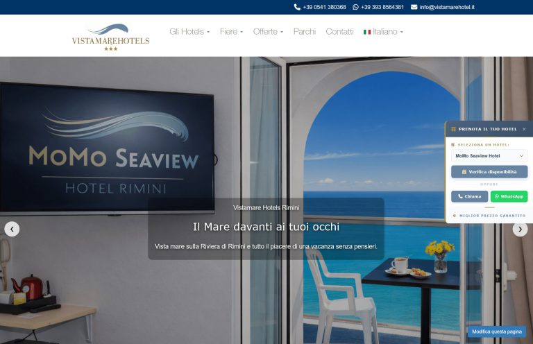 Sito web Vistamare Hotels Rimini - vista desktop